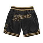 Custom Black Black-Old Gold Authentic Throwback Basketball Shorts