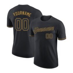 Custom Black Black-Old Gold Performance T-Shirt