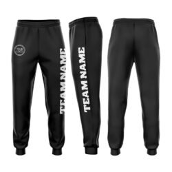 Custom Black White Fleece Jogger Sweatpants