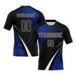 Custom Black Thunder Blue-White Lines And Dots Sublimation Volleyball Uniform Jersey
