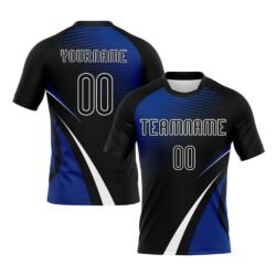 Custom Black Thunder Blue-White Lines And Dots Sublimation Volleyball Uniform Jersey