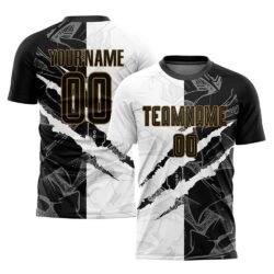 Custom Graffiti Pattern Black-Old Gold Scratch Sublimation Soccer Uniform Jersey