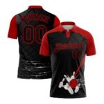 Custom Black Red 3D Pattern Design Bowling Performance Polo Shirt