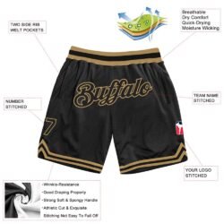 Custom Black Black-Old Gold Authentic Throwback Basketball Shorts - Image 2