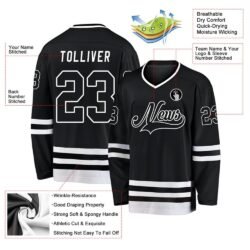 Custom Black Black-White Hockey Jersey - Image 2