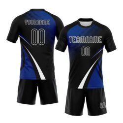 Custom Black Thunder Blue-White Lines And Dots Sublimation Volleyball Uniform Jersey - Image 3