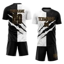 Custom Graffiti Pattern Black-Old Gold Scratch Sublimation Soccer Uniform Jersey - Image 4
