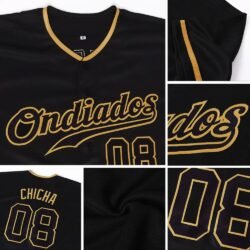 Custom Black Black-Old Gold Authentic Baseball Jersey - Image 4