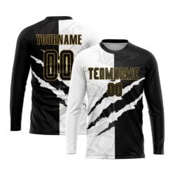 Custom Graffiti Pattern Black-Old Gold Scratch Sublimation Soccer Uniform Jersey - Image 5