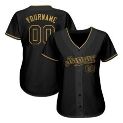 Custom Black Black-Old Gold Authentic Baseball Jersey - Image 3