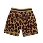 Custom Brown Brown-Old Gold 3D Pattern Design Leopard Authentic Basketball Shorts