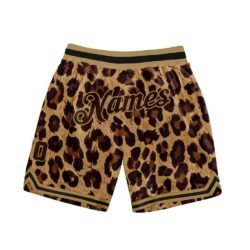 Custom Brown Brown-Old Gold 3D Pattern Design Leopard Authentic Basketball Shorts