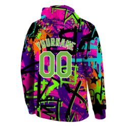 Custom Stitched Graffiti Pattern Neon Green-White 3D Sports Pullover Sweatshirt Hoodie - Image 4