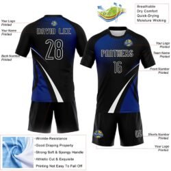 Custom Black Thunder Blue-White Lines And Dots Sublimation Volleyball Uniform Jersey - Image 2