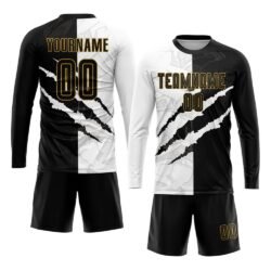 Custom Graffiti Pattern Black-Old Gold Scratch Sublimation Soccer Uniform Jersey - Image 3