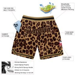 Custom Brown Brown-Old Gold 3D Pattern Design Leopard Authentic Basketball Shorts - Image 2