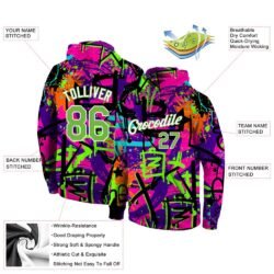 Custom Stitched Graffiti Pattern Neon Green-White 3D Sports Pullover Sweatshirt Hoodie - Image 2
