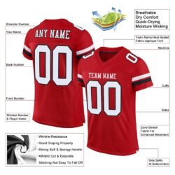 Custom Red White-Black Mesh Authentic Football Jersey - Image 2