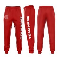 Custom Red White Fleece Jogger Sweatpants