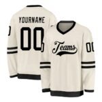 Custom Cream Black Hockey Jersey