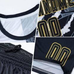 Custom Graffiti Pattern Black-Old Gold Scratch Sublimation Soccer Uniform Jersey - Image 7