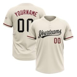 Custom Cream Black-Crimson Two-Button Unisex Softball Jersey