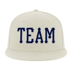 Custom Cream Navy-Gray Stitched Adjustable Snapback Hat - Image 2