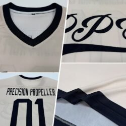 Custom Cream Black Hockey Jersey - Image 4
