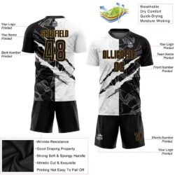 Custom Graffiti Pattern Black-Old Gold Scratch Sublimation Soccer Uniform Jersey - Image 2