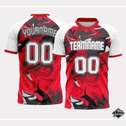Custom Soccer V Neck White & Red