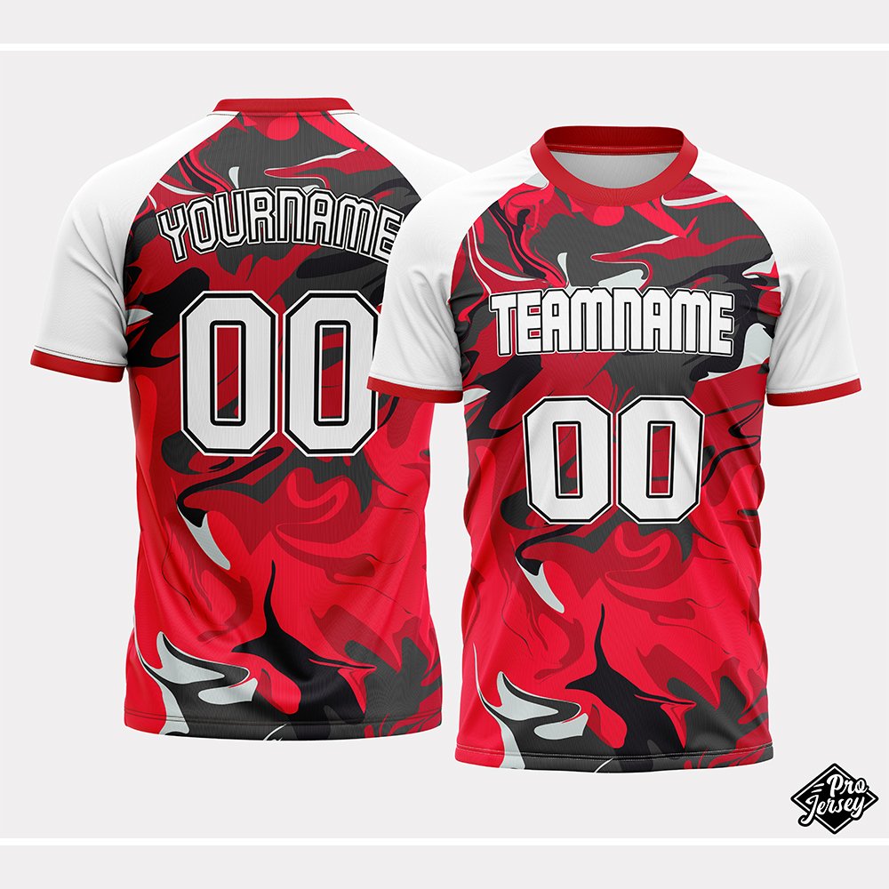 07 Custom Soccer V Neck White & Red - Image 1