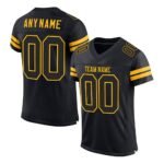 Custom Black Black-Gold Mesh Authentic Football Jersey