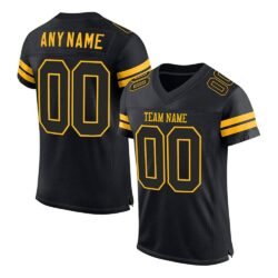 Custom Black Black-Gold Mesh Authentic Football Jersey