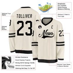 Custom Cream Black Hockey Jersey - Image 2