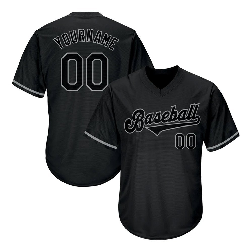 08-1.jpg Custom Black Black-Gray Authentic Throwback Rib-Knit Baseball Jersey Shirt - Image 1