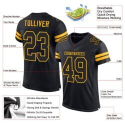 Custom Black Black-Gold Mesh Authentic Football Jersey - Image 2