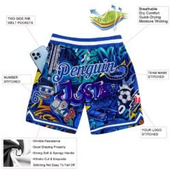 Custom Graffiti Pattern Royal-White 3D Authentic Basketball Shorts - Image 2
