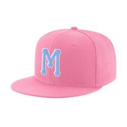 Custom Pink Light Blue-White Stitched Adjustable Snapback Hat