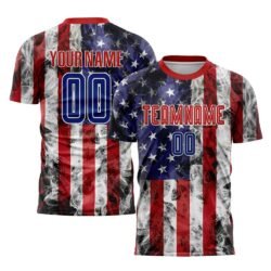 Custom White Royal-Red American Flag Fashion Sublimation Soccer Uniform Jersey