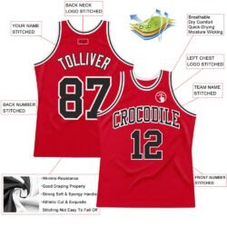 Custom Red Black-White Authentic Throwback Basketball Jersey - Image 2