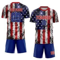 Custom White Royal-Red American Flag Fashion Sublimation Soccer Uniform Jersey - Image 3