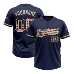Custom Navy Vintage USA Flag-City Cream Two-Button Unisex Softball Jersey