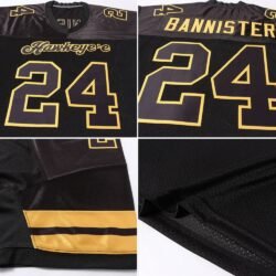 Custom Black Black-Gold Mesh Authentic Football Jersey - Image 3