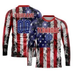 Custom White Royal-Red American Flag Fashion Sublimation Soccer Uniform Jersey - Image 4