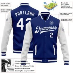 Custom Royal White Bomber Full-Snap Varsity Letterman Two Tone Jacket - Image 2