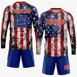 Custom White Royal-Red American Flag Fashion Sublimation Soccer Uniform Jersey - Image 5