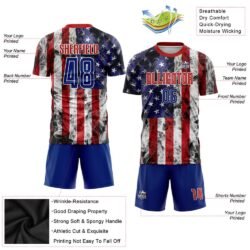Custom White Royal-Red American Flag Fashion Sublimation Soccer Uniform Jersey - Image 2