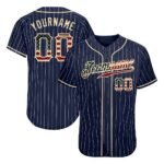 Custom Navy White Pinstripe Vintage USA Flag-Cream Authentic Baseball Jersey