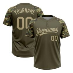 Custom Olive Vegas Gold-Camo 3D Pattern Salute To Service Two-Button Unisex Softball Jersey