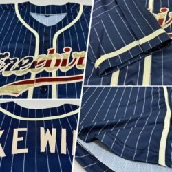 Custom Navy White Pinstripe Vintage USA Flag-Cream Authentic Baseball Jersey - Image 5